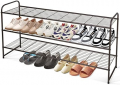 KEETDY Long 3-Tier Shoe Rack for Closet Floor Entryway, Wide Shoe Storage Organizer Stackable Metal Shoe Shelf for 24 Pairs Men Sneakers with Wire Grid for Bedroom