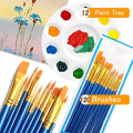 12 Pack Paint Brushes Pallete Set Bulk,120pcs Round Pointed Tip Paint Brushes Nylon Hair Acrylic Paint Brushe with 12pcs Round Paint Tray Pallet for Acrylic Oil Watercolor Face Nail Art Rock Painting