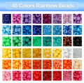 Quefe 3960pcs Pony Beads Craft Bead Set, 2400pcs Rainbow Beads in 48 Colors and 1560pcs Letter Beads with 20 Meter Elastic Threads for Bracelet Jewelry Necklace Making