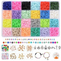 4000Pcs Clay Beads for Jewelry Making Bracelet Kit,Flat Round Polymer Heishi Clay Beads with Pendant and Jump Rings Smiley Letter Beads for Bracelets Necklace Earring DIY Craft-24 Colors 6mm