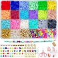 ygorios 5570 PCS Clay Bead Kit - 5040 PCS 6mm Flat Polymer Clay Beads with Letter Beads, Smile Beads