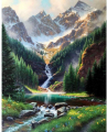 Paint by Number Mountains waterfall DIY Painting On Canvas, Paintwork with Paintbrushes Acrylic Paints