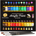 24-Color Acrylic Paint Set (12 ml) With 3 Brushes - For Canvas, Paper, Wood, Rock, Ceramic & Fabric