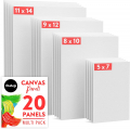 20 Pack Blank Canvas Panels - 5x7, 8x10, 9x12, 11x14 inch (5 Each) - 100% Cotton, Primed, Acid Free