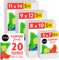 20 Pack Blank Canvas Panels - 5x7, 8x10, 9x12, 11x14 inch (5 Each) - 100% Cotton, Primed, Acid Free