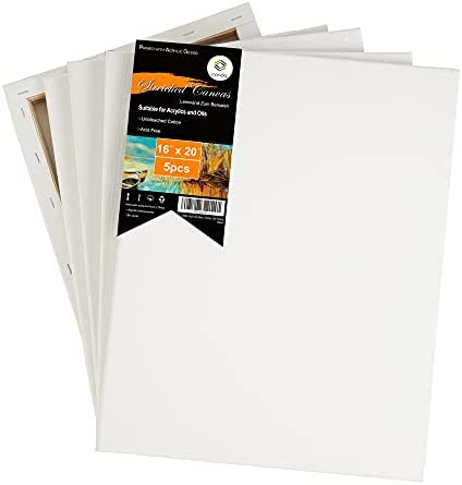 CONDA 16x20 inch Stretched Canvas for Painting, Pack of 5