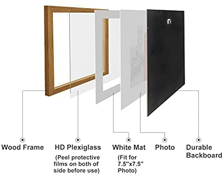 Relwaso 12x12 Picture Frame Display Pictures 8x8 with Mat or Photos 12 x 12 Without Mat, Square Wooden Picture Frames for Wall Mounting