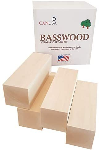Premium Wisconsin Basswood Carving / Whittling Large Block KIT. 4 Large Pieces Measuring 2X2X6 inches. Suitable for Beginner to Expert. Kiln Dried Whittling Blocks .