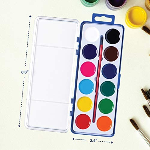 Neliblu Water Color Paint Set for Kids - Bulk Watercolor Paint Set of 24 - Washable Watercolor Paints in 12 Colors - Ideal Fun and Learning Tool for Kids at Home and School - Paintbrush Included