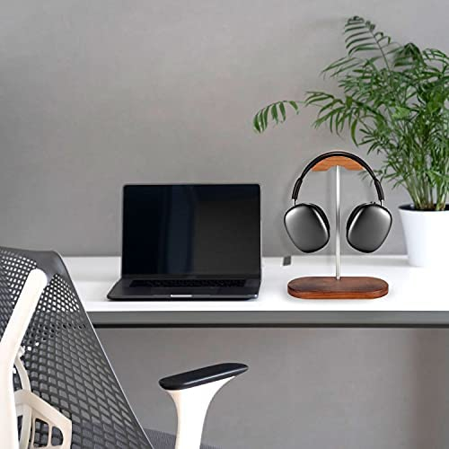 JUBECO Nature Walnut Wood & Aluminum Headphone Stand,Sturdy Desk Headset Mount Shelf for Airpods Max