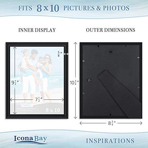 Icona Bay 8x10 Black Picture Frame Beautifully Detailed Molding, Contemporary Picture Frame Set
