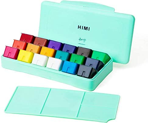 Miya HIMI Gouache Paint Set, 18 Colors x 30ml with a Palette & a Carrying Case