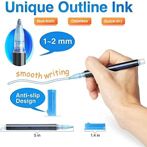 Super Squiggles Outline Shimmer Markers Set of 12: Double Line Outline Metallic Markers Pens Art, Glitter Markers for Kids Journal