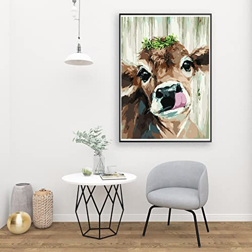 Paint by Numbers for Adults, Cow Paint by Numbers for Kids Beginner Drawing Paintwork with Paintbrushes Paint Canvas Oil Painting for Home Wall Decoration Gift 15.7x19.7inch