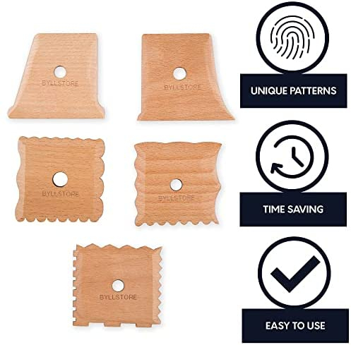Byllstore Pottery Foot Shaper Tools & Texture Ribs | 2, 3 & 5-Packs | Texture Trimming for Clay & Ceramics | Beech Wood