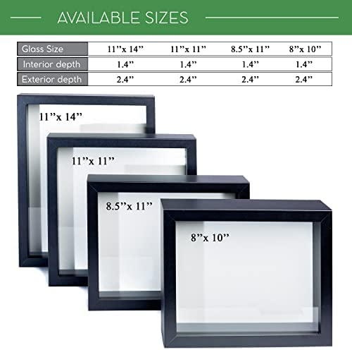 FrameWorks 8” x 10” Black Wooden Shadow Box Frame – Soft Felt Back, Tempered Glass