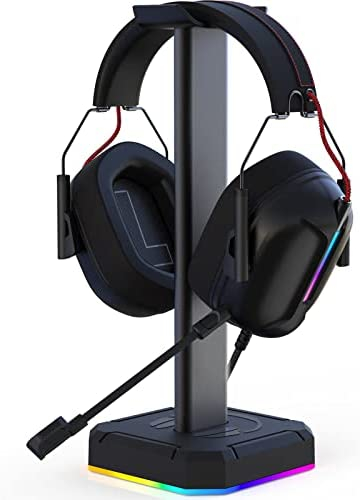 TuparGo G2 Headphone Stand for Desk PC Gaming Headset with Single Rolling Subtitles RGB Light,Suitable for Most Headphone Such as Gaming Headphone/Bluetooth Headphone/Telephone Headset (Basic Black)