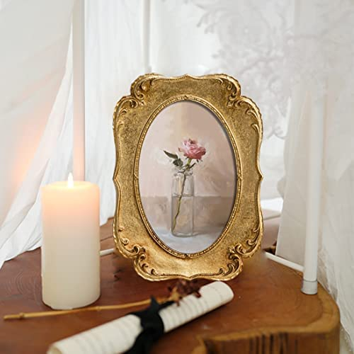 SIKOO Vintage 4x6 Oval Picture Frame Antique OrnateTable Top and Wall Mounting Photo Frame with High Definition Glass Front for Home Decor, Photo Gallery