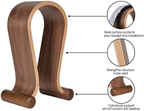 SAMDI Wood Headphone Stand, Headest Hanger Holder Mount Omega Walnut Finish for All Headphone Sizes