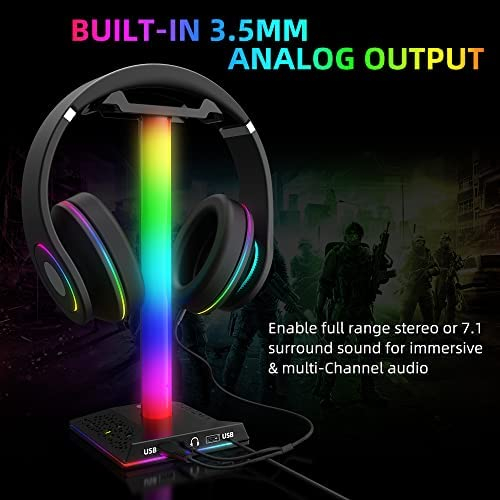DOPSIP Gaming Headphone Stand with RGB Light - Headset Stand with 3.5mm AUX and 2 USB Ports, Headphone Holder for Gaming Accessories as Headphone/Telephone Headset