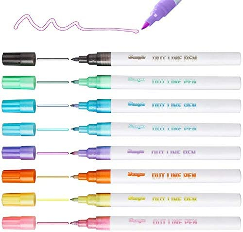 Super Squiggles Self-outline Metallic Markers, Double Line Pen Journal Pens & Colored Permanent Marker Pens for Kids