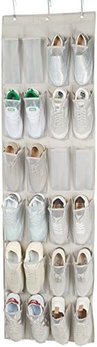 Amazon Basics 24 Medium Pocket Over-the-Door Hanging Shoe Organizer, Light Grey