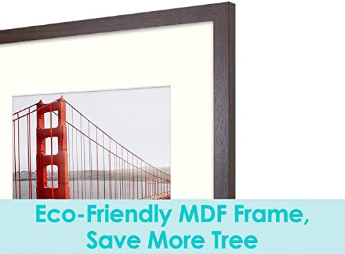 Frametory, 16x20 Picture Frame - Made to Display 11x14 Photo with Ivory Mat - Wide Molding - Built in Hanging Features - Preinstalled Wall Mounting Hardware (Brown