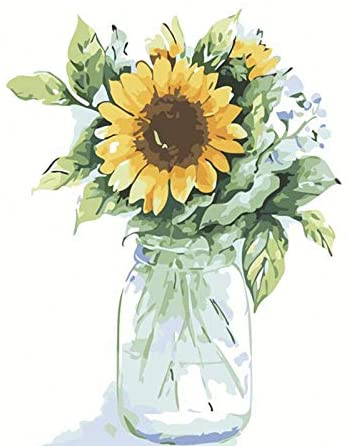 Paint by Numbers for Adults Kids Kits Easy for Beginners Sunflowers DIY Oil Paintings Set on Canvas Art Craft Acrylic Paint Drawing Paintwork Wall Home Decorations xrk