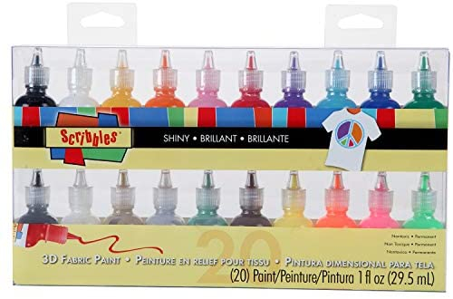 Bulk Buy: Scribbles Shiny 3D Paint - Pack of 20 Ultra Bright, Nontoxic & Permanent Dimensional Paints for Fabrics