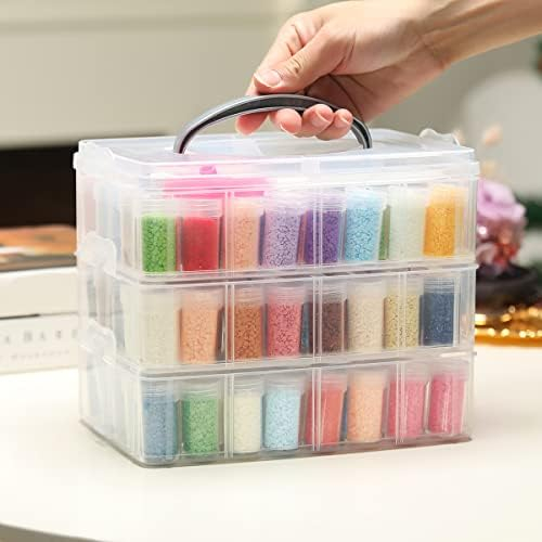 Douorgan 3-Tier Diamond Painting Storage Containers Portable Bead Organizer and Storage Box Stackable Arts & Crafts Organizers for Nail Charms Seed, 132 Round