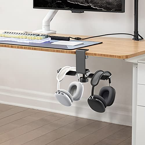 Dual Headphone Stand Hanger Under Desk, APPHOME 360 Degree Rotating PC Gaming Headset Holder Aluminum Clamp Hook Space Save Mount