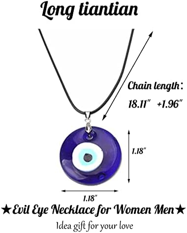 Long tiantian Evil Eye Necklace,Blue Turkish Glass Leather Rope Pink Evil Eye Necklace for Women Men Lucky Protection Necklace Jewelry Gifts for Teenage Girls
