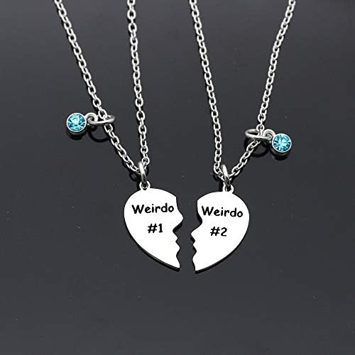 Maxforever Friendship Gift, Weirdo 1 Weirdo 2 Split Heart Pendant Necklaces BFF Gift for Best Friend