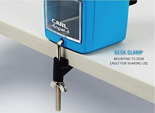 Carl Angel-5 Manual Pencil Sharpener with Metal Table Mount. Quiet for The Classroom, Home & Office