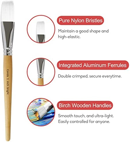 CONDA Paint Brushes Set of 24 Different Shapes Ergonomic Professional Wood Handles with Organizing Case for Acrylic Oil Watercolor, Rock Painting