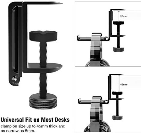 APPHOME [Upgrade] Foldable Headphone Stand Hanger Holder Aluminum Headset Soundbar Stand Clamp Hook Under Desk Space Save Mount Fold Upward Not in Use, Universal Fit Gaming PC Accessories