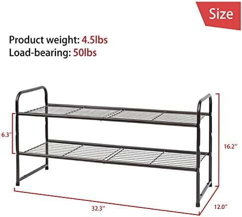 SUFAUY 2-Tier Shoe Rack, Stackable Shoe Shelf Storage Organizer for Entryway Closet