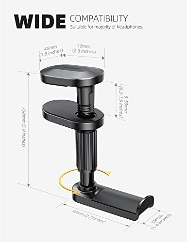 Lamicall Headphone Stand, Headset Hanger - Adjustable & 360 Degree Rotating Gaming Earphones Holder Hook Mount Clamp Under Desk