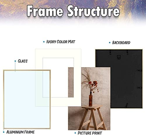 AUEAR, 16x20 Picture Frame - Display Photos 11x14 with Mat or 16x20 Without Mat - Aluminum Metal Pictures Frame for Wall Mounting - Real Glass (Gold)