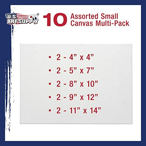 U.S. Art Supply Professional Quality Stretched Canvas, Multipack of 10 Small Sizes