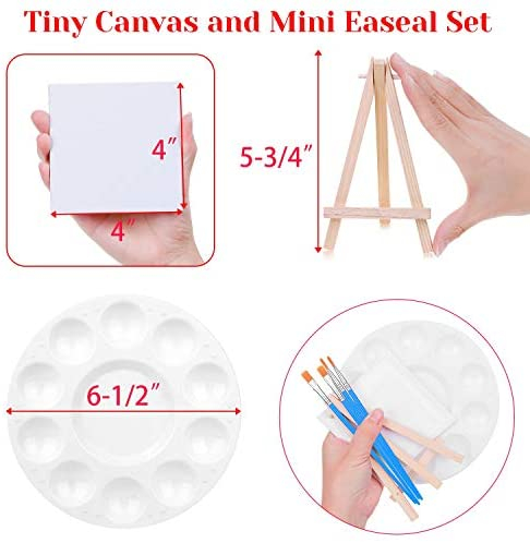Mini Canvas and Easel, Paxcoo 60 Pieces Mini Canvas Painting Set Includes 4x4 Inches Small Tiny Painting Canvas