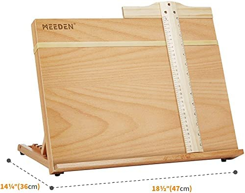 Art Drawing Board- Portable & Adjustable Beech Wood Sketching Board - Wood Desktop/Tabletop Easel for Drawing on Location, in Class