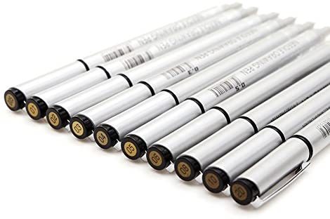 Set of 10 Black Micro-Pen Fineliner Ink Pens, Anti-Bleed & Waterproof Archival ink