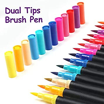 36 Colors Dual Brush Pens Set Fine & Brush Tip Fineliner Pens for Adults Coloring