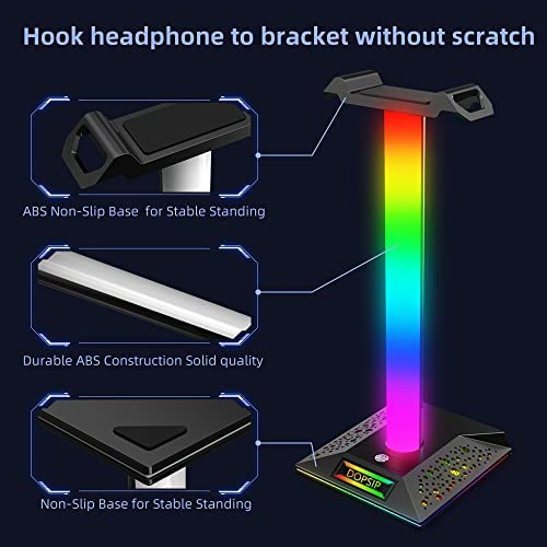 DOPSIP Gaming Headphone Stand with RGB Light - Headset Stand with 3.5mm AUX and 2 USB Ports, Headphone Holder for Gaming Accessories as Headphone/Telephone Headset