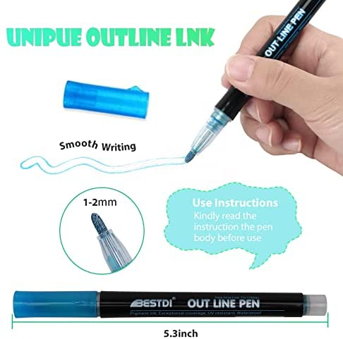 Super Squiggles Outline Markers - 12 Colors Super Squiggles Glitter Markers, Outline Markers Double Line Pen