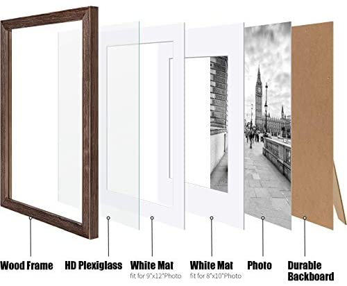 11x14 Rustic Picture Frames Solid Wood Distressed Brown- Display Picture 9x12 or 8x10 with Mat or 11x14 Frame without Mat - Farmhouse Wooden Photo Frame 11x14 with 2 Mats for Wall Mounting or Table Top