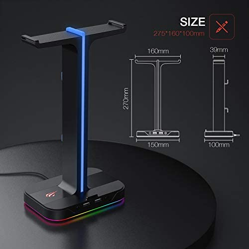 Havit RGB Gaming Headphone Stand Desk Dual Headset Hanger Base with Phone Holder & 2 USB Ports for Desktop PC Game Earphone Accessories