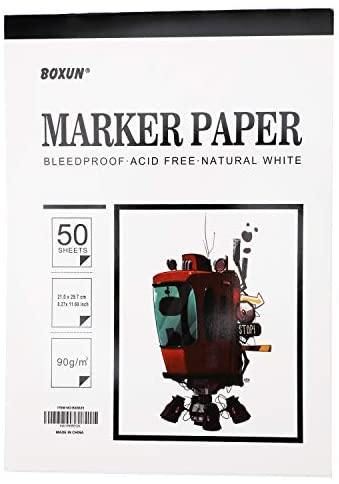 Premium 50 Sheets Sketch Marker Paper Pad, Bleedproof Artist Drawing Paper