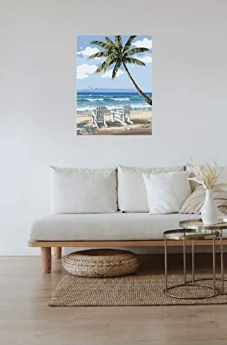 RMANA Acrylic Paint by Number Landscape On Canvas Art for Beginner Adults Students Teens Kids Painting by Numbers DIY Arts Crafts Peinture Numero Advanced Abstract- Sunny Beach Palm Tree